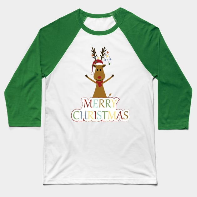 Happy and Merry Christmas reindeer Baseball T-Shirt by grafart